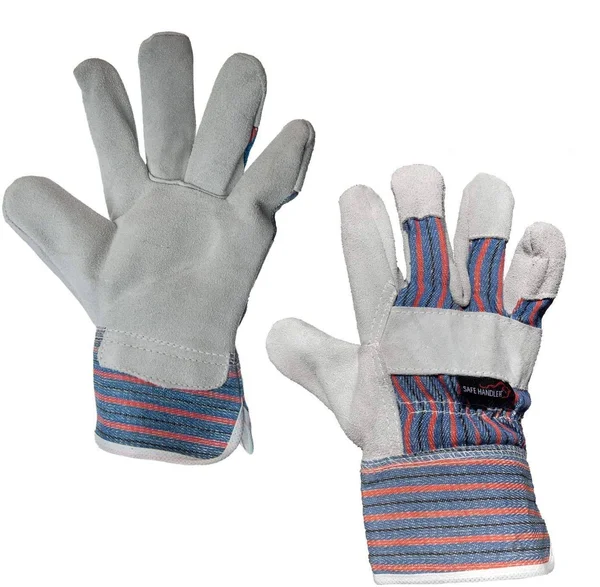 Safe Handler Work Leather Gloves, Cool Cotton Lined Backing, Split Leather Safety Cuff Work Gloves, Lightweight & Versatile
