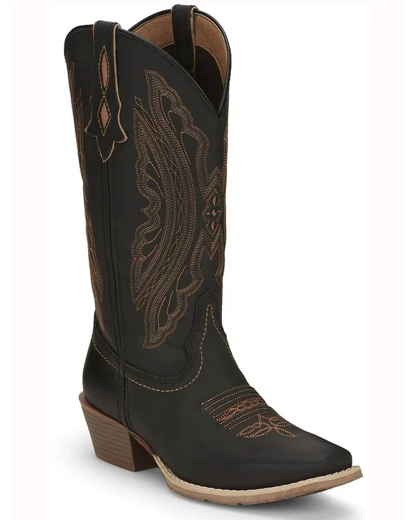Justin Ladies Rein Square Toe Boots 10.5 B Black