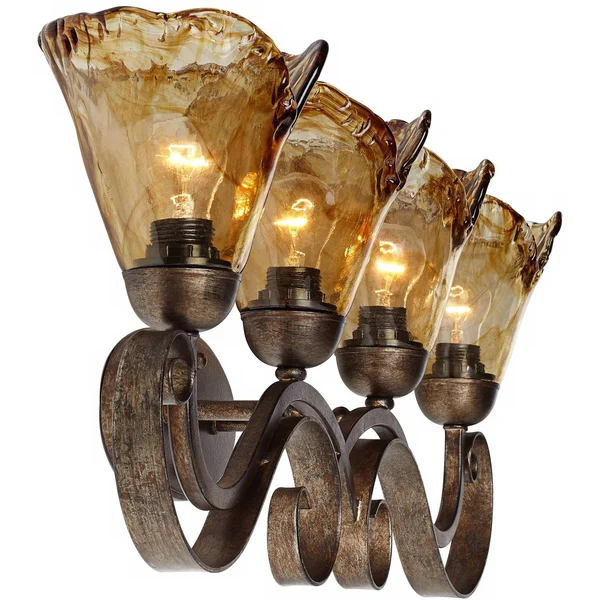 Amber Scroll 29 1/2x22 Wide Art Glass and Bronze Bath Light