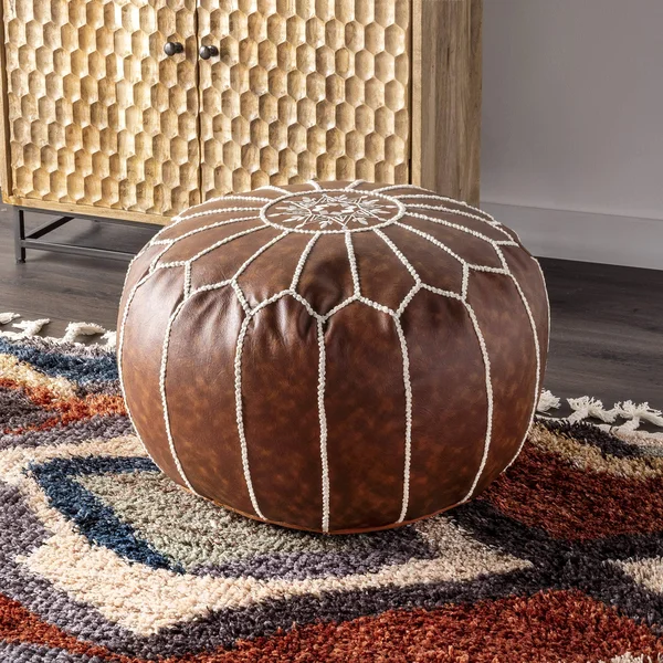 nuLOOM Classic Moroccan Lightweight Faux Leather Ottoman Pouf - Brown