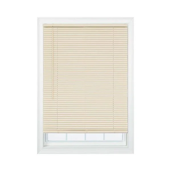 Project Source 1-in Slat Width 23.25-in x 64-in Cordless Ivory Vinyl Room Darkening Mini Blinds in Off-White - CCDDX2464-23.25