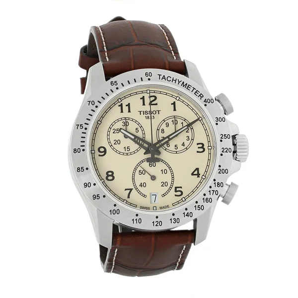 Tissot V8 Chronograph Leather Strap Watch, 43mm Brown/ Ivory/ Silver