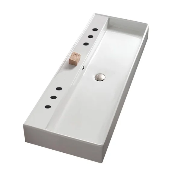 Nameeks 8031/R-120B Scarabeo 47-1/4x22 Ceramic Bathroom Sink for Vessel or Wall Mo White, Six Hole