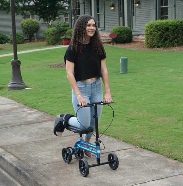 KneeRover Economy Knee Scooter Steerable Knee Walker Crutch Alternative with Dual Braking System in Metallic Blue