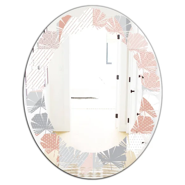 Designart 'Round Geometric Textured Pattern' Modern Round or Oval Wall Mirror - Leaves - Multi - 24 in. Wide x 24 in. High