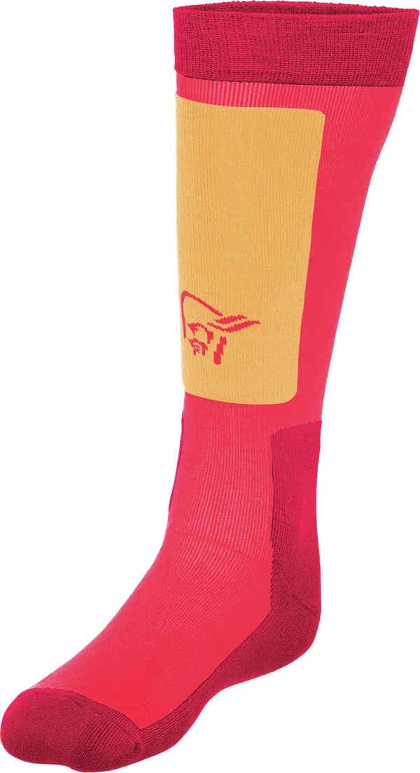Norrona Lofoten Mid Weight Merino Socks Long Yellow-RED, Merino Ski & Snowboard Socks (Size 43 - 46 - Color Crisp Ruby)