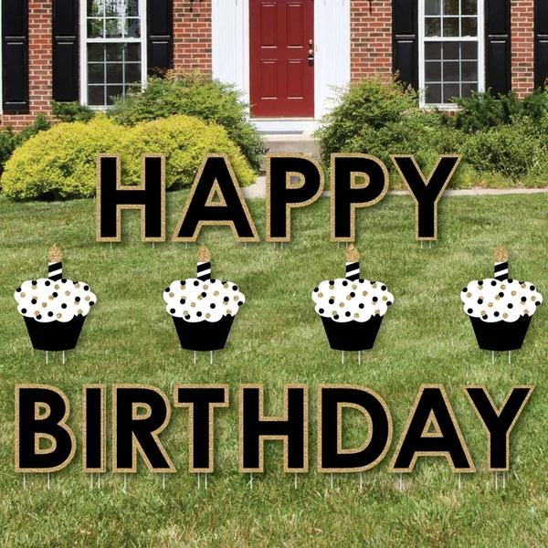Adult Happy Birthday - Gold - Yard Sign Outdoor Lawn Decorations - Happy Birthday Yard Signs - 14.5 inches x 19 inches