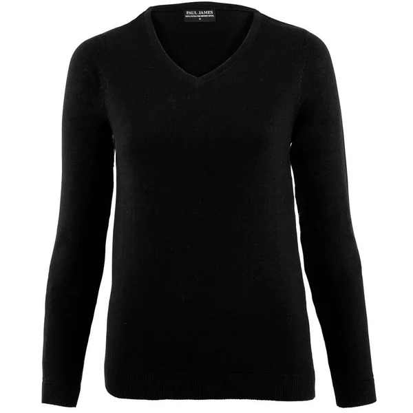 Womens Pure Extra Fine Merino Wool V Neck Jumper - Black, S