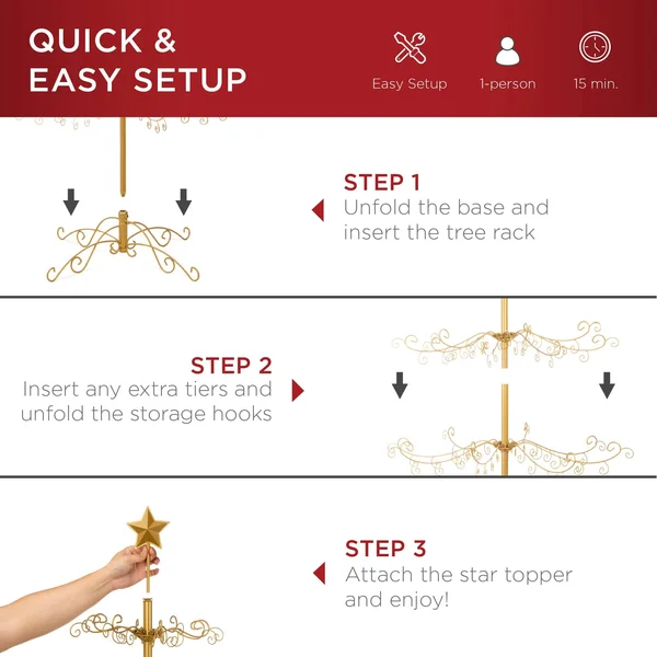Best Choice Products 3ft Wrought Iron Ornament Display Christmas Tree w/ Easy ASSEMBLY - Stand - Gold