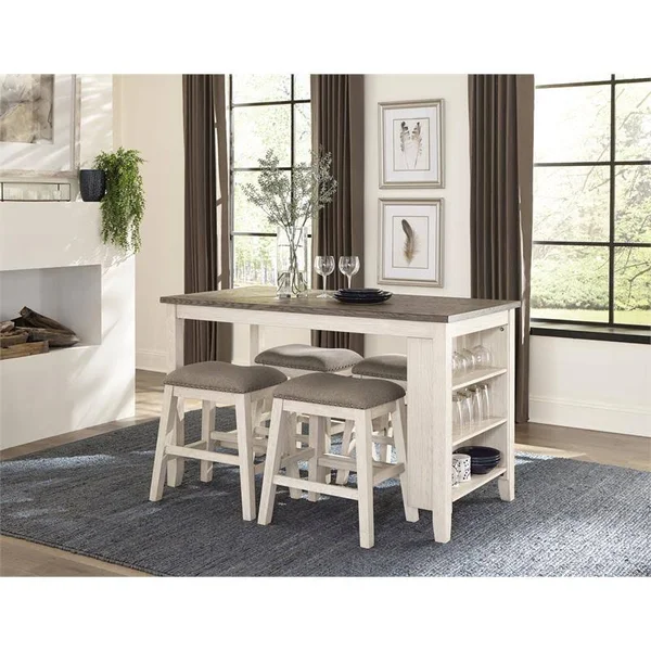 Lexicon Timbre 5-Piece 3-Shelf Wood Counter Height Dining Set in Antique White - 5603WW-36_5 - 22.5" x 7" x 8.5"