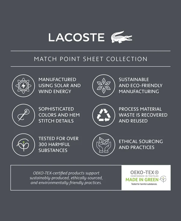 Lacoste Home Match Point Collection Sheet Set, Standard King - White, Terracotta