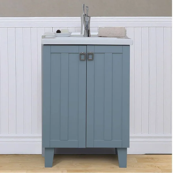 24x22 Single Sink Bathroom Vanity in Blue Finish with Thick Edge Ceramic TOP-NO Faucet