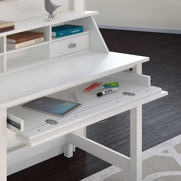 Bush Furniture Broadview Computer Desk With 2 Drawer Pedestal And Organizer - Pure White
