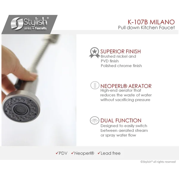 Stylish K-107B Pull Down Single Handle Kitchen Faucet with Side Spray Finish: Brushed Nickel
