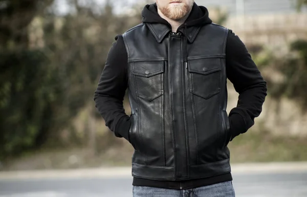 Kent - Men's Motorcycle Leather Vest with Sweatshirt 5XL, Black Sweatshirt