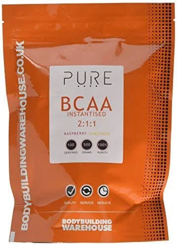 Bodybuilding Warehouse Pure iBCAA 2:1:1 (Instantised Branch Chain Amino Acid) Powder (Raspberry Lemonade - 500g)