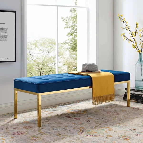 Modway Loft Gold Stainless Steel Leg Large Performance Velvet Bench - Gold Gray