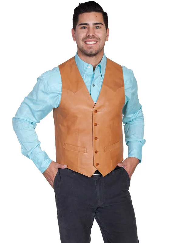 Scully Leather Mens Western Lambskin Button Vest Ranch Tan
