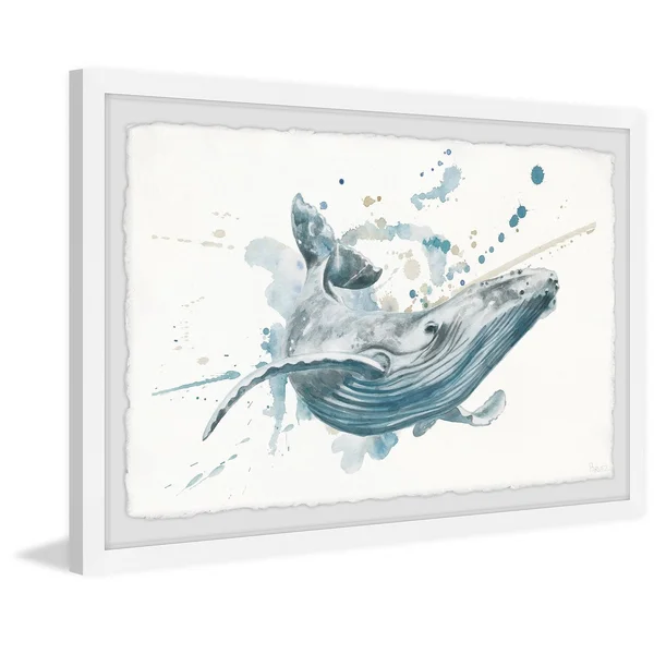 Parvez Taj Blue Whale Splash Framed Wall Art, Size: 12 inch x 18 inch