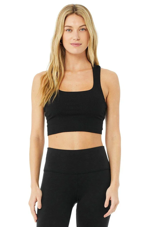 Alo Yoga Alosoft Ribbed Chic Bra Tank - Black - M
