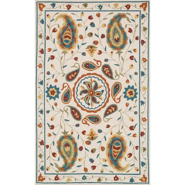 Alexander Home Valentina Hand-Hooked Floral Area Rug - Blue/Green 5& x 7&6x22