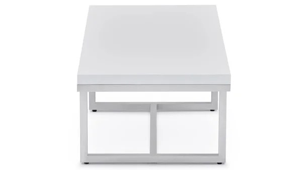 Zuri Modern Straz Coffee Table - White Lacquer with Polished Stainless Steel Base