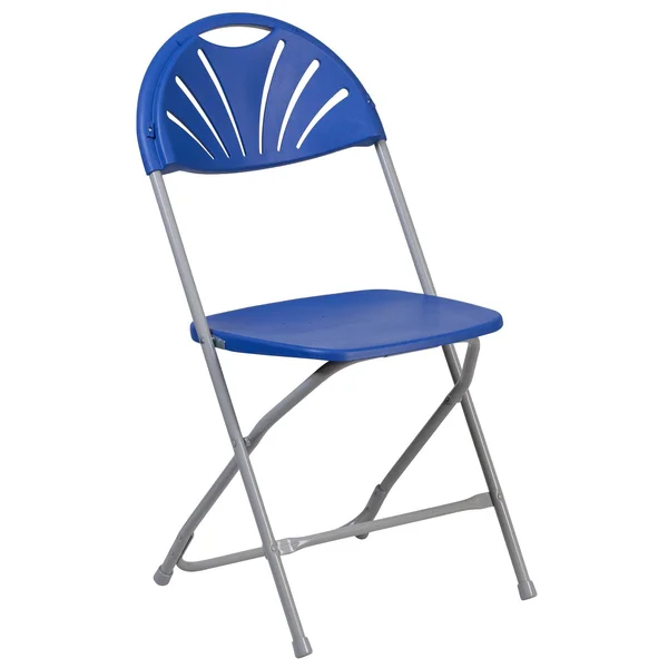 Emma and Oliver 2 Pack 650 lb. Capacity Blue Plastic Fan Back Folding Chair