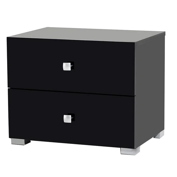 Benzara 2 Drawer Wooden Nightstand with Square Shaped Metal Pulls - Black and Silver - Bm219305