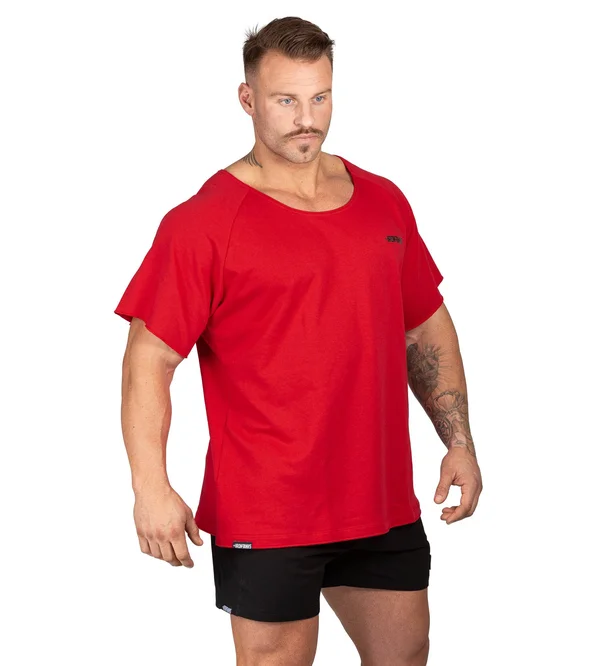 Men's BFG Heavy Rag Top Red Gym Bodybuilding Shirt - Iron Tanks, L