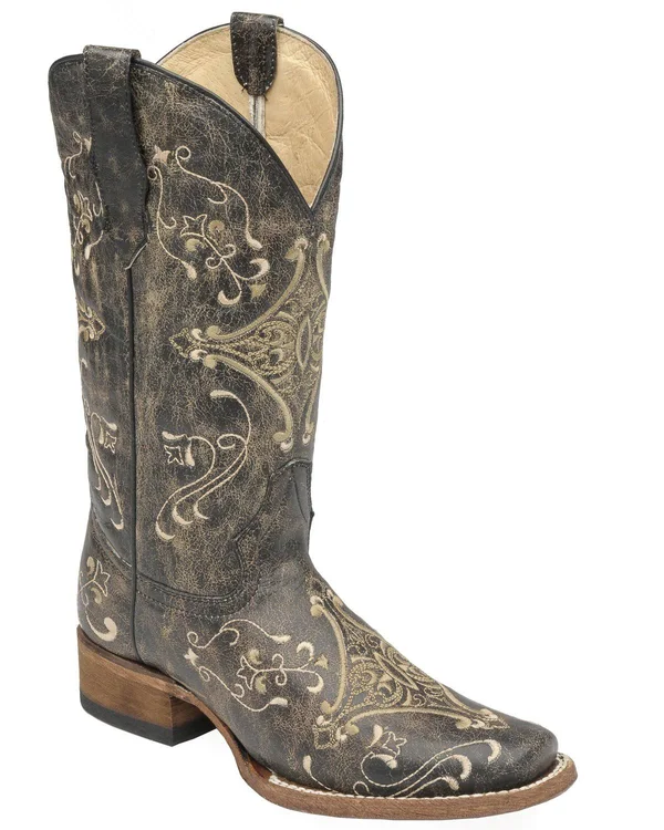 Corral Womens Brown Crackle/Bone Embroidery Boots