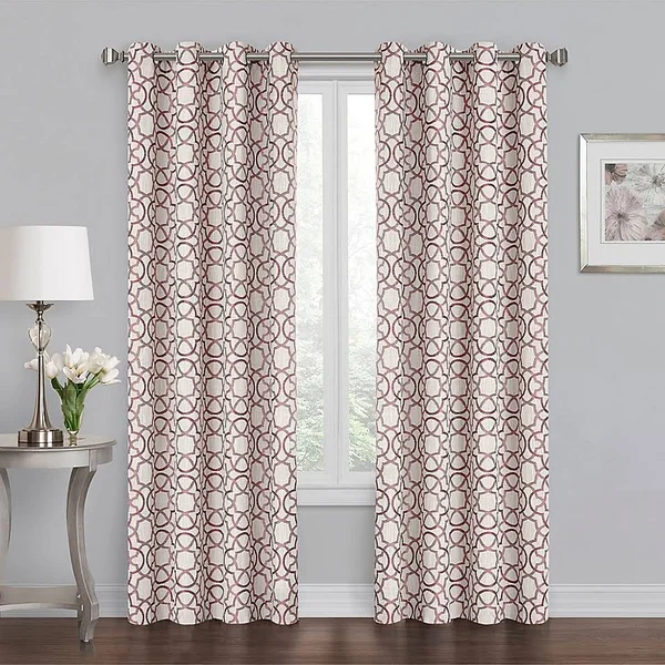 Quinn Geo 108x22 Grommet Blackout Window Curtain Panel - Burgundy