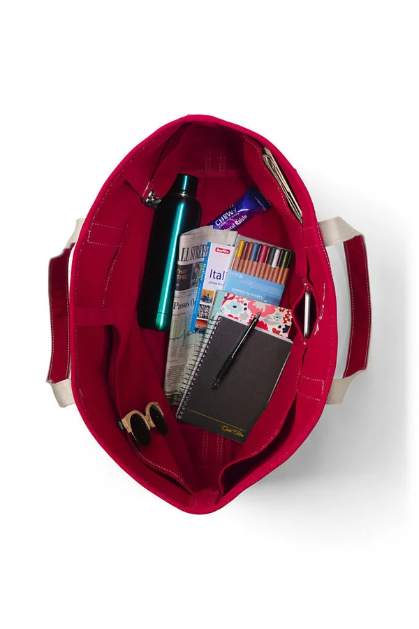 Extra Large Solid Color Open Top Long Handle Canvas Tote Bag - Lands& End - Red
