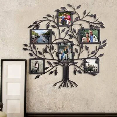 Red Barrel Studio 6 Opening Decorative Family Tree Wall Hanging Collage Picture Frame, Black