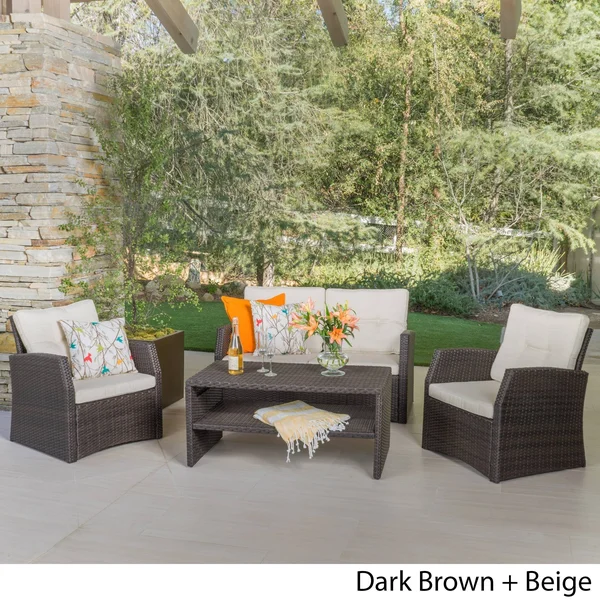 Christopher Knight Home Sanger Outdoor 4-Piece Wicker Seating Set, Grey