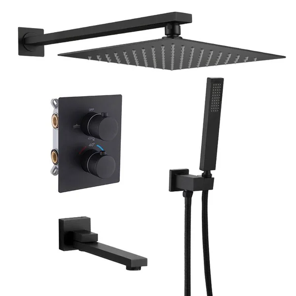 Constant Temperature In-Wall Shower Set, Concealed Smart Shower, All-Copper Shower Box Embedded, Matt Black Concealed Shower 913