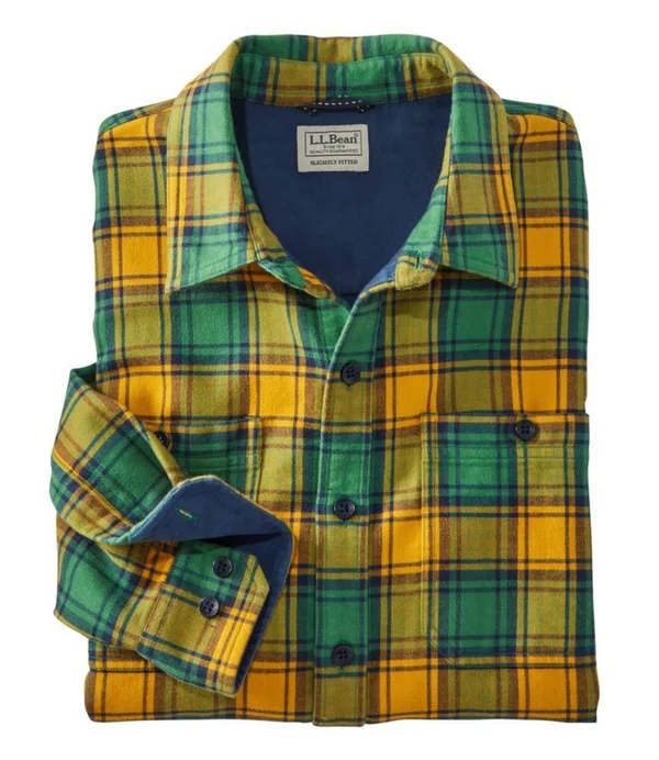 Men's Wicked Warm Shirt, Long Sleeve, Slightly Fitted Plaid Green Medium, L.L.Bean