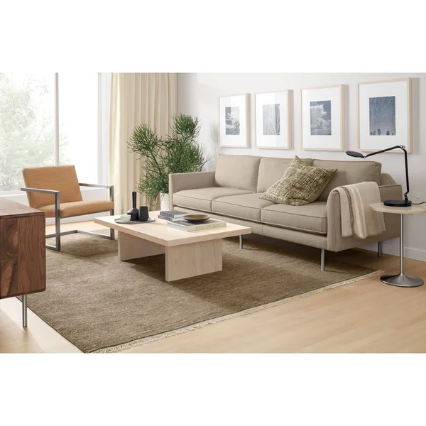 Room & Board, Modern Aria 27 Diameter 22H Round End Table, Walnut Top w/ Stainless Steel Frame Base