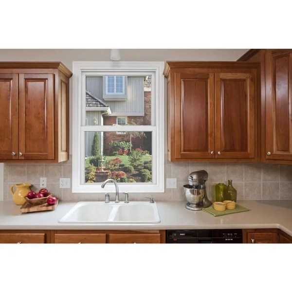 JELD-WEN 29.375 in. x 36 in. W-2500 Series White Painted Clad Wood Double Hung Window w/ Natural Interior and Screen