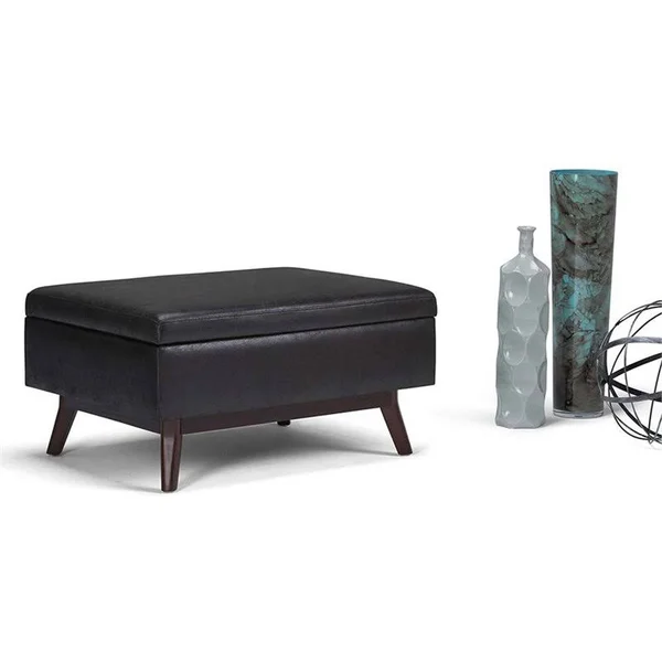 Atlin Designs Faux Leather Storage Coffee Table Ottoman in Black