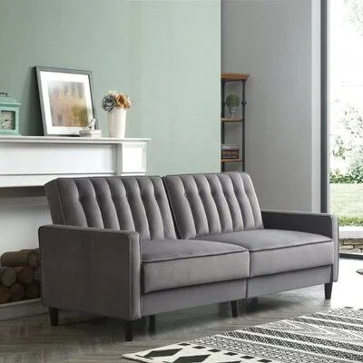 Laymon 80x22 Wide Velvet Square Arm Sleeper Wade Logan Fabric: Gray Velvet