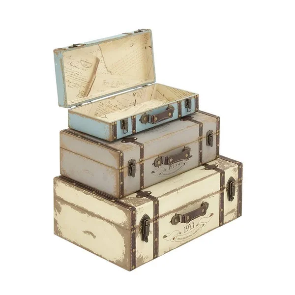 Leeds & Co Multi-Color Wood Farmhouse Storage Trunk (Set of 3)