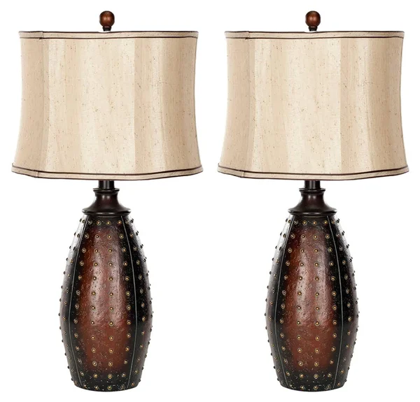 Studded Faux Leather Table Lamp (Set of 2) - Antique Bronze Finish by Ashley HomeStore