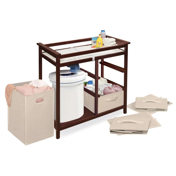 Badger Basket Cherry Modern Changing Table with 3 Baskets and Hamper