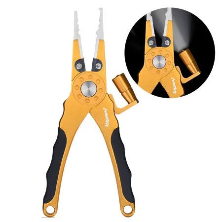 New 2017! Madbite Lighted Aluminum Fishing Pliers - Tungsten Carbide Braid Cutters - Super Bright LED Bulb - Crimper - Hook Remo