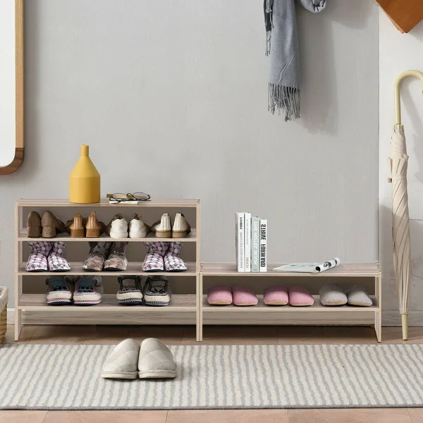 3 Pcs 31-Inch Stackable Shoe Rack-Natural