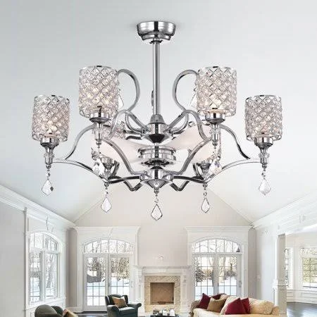Cyrus 35-Inch 6-Light Lighted Ceiling Fan Fandelier with Crystal Shades Remote Controlled