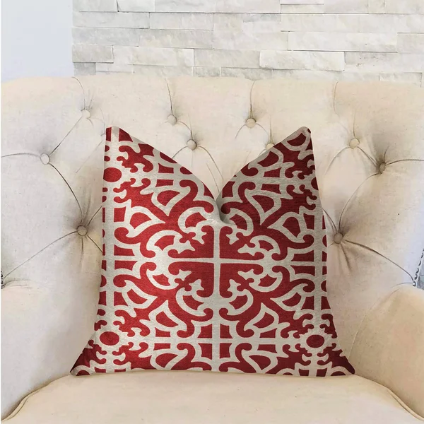 Plutus Red Romance Red and Beige Luxury Throw Pillow 18x22L x18x22W