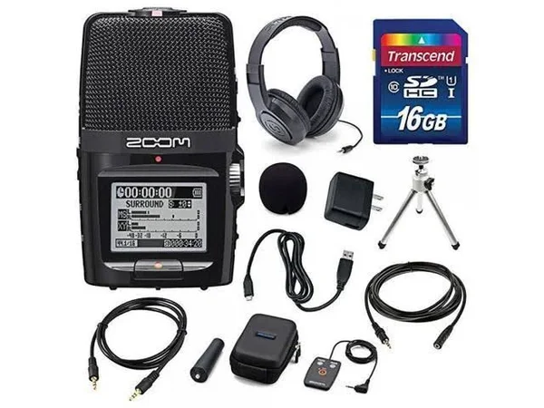 Zoom H2n Handy Portable Digital Audio Recorder with Samson Stereo Headphones and Accessory Bundle