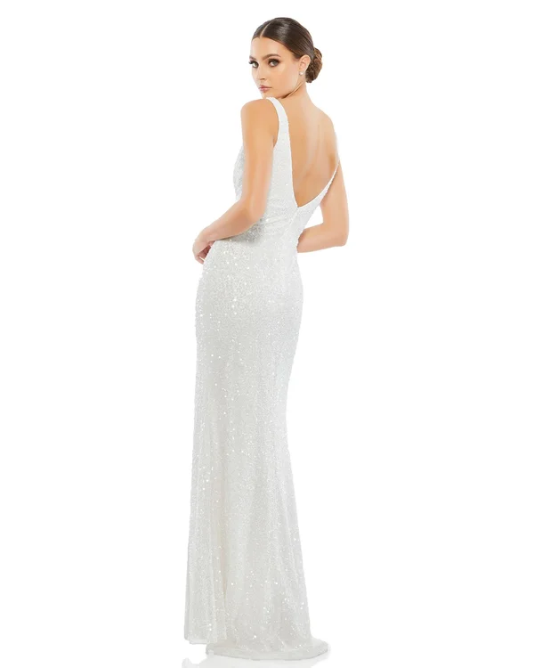 Mac Duggal Sequined High Slit Evening Gown Shimmering Gold - 8