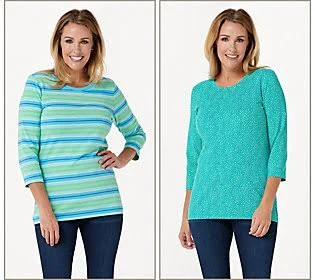 Isaac Mizrahi Live! Set of 2 3/4-Sleeve PrintedKnit Tops - Size XX-Small, Blue